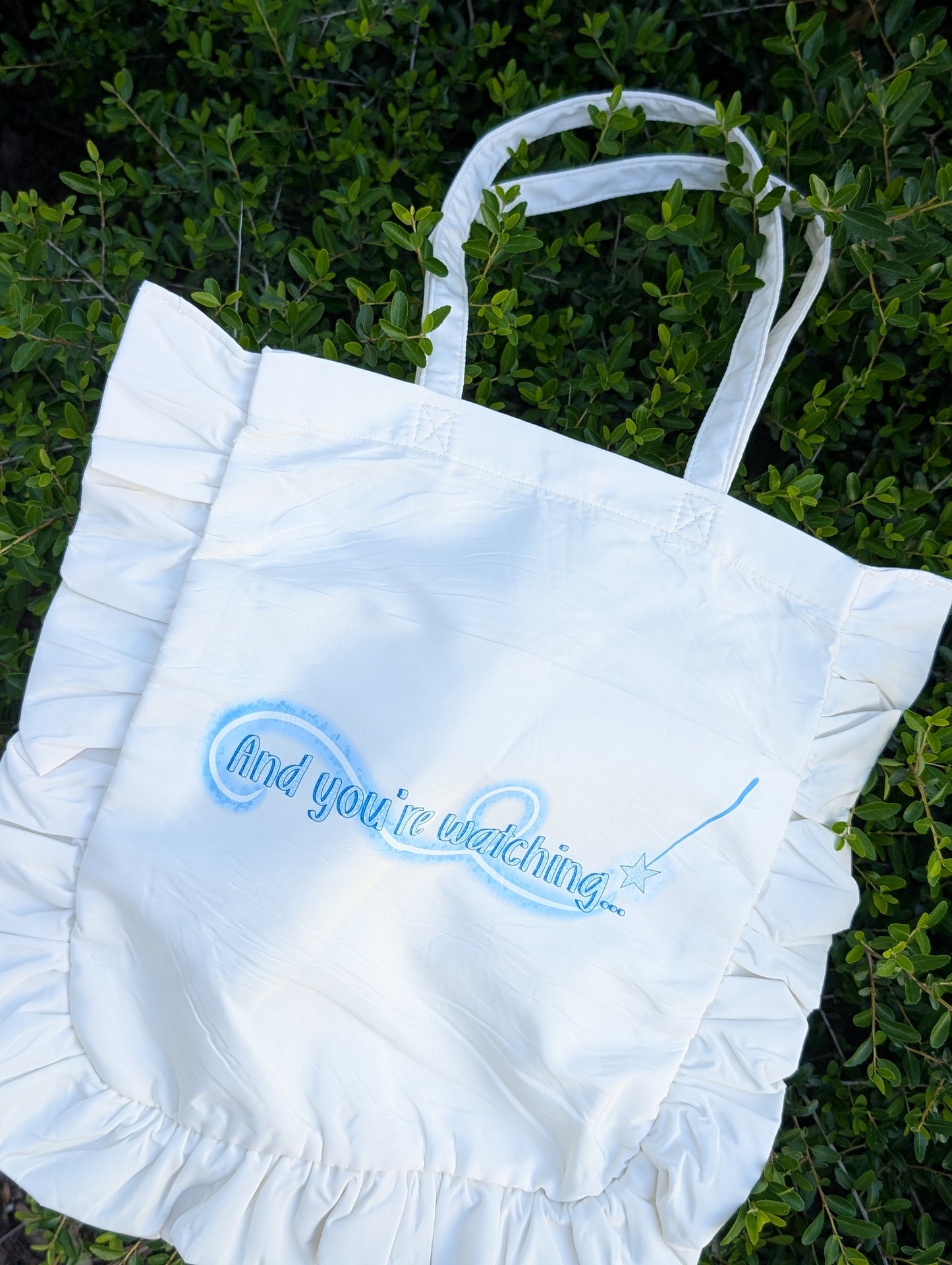 You're Watching... White Ruffle Tote