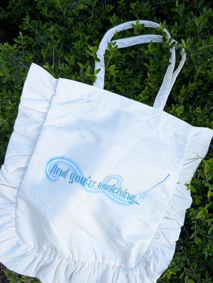You're Watching... White Ruffle Tote