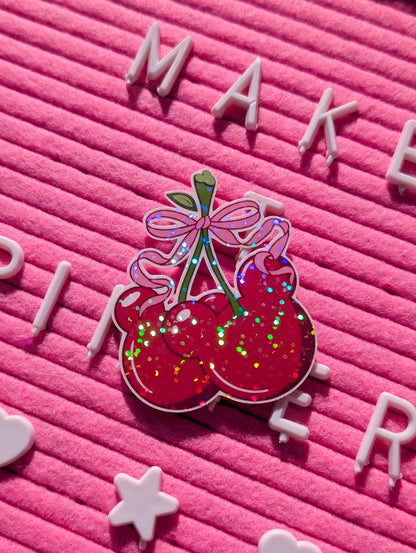 Mickey Shaped Sparkly Cherries Sticker