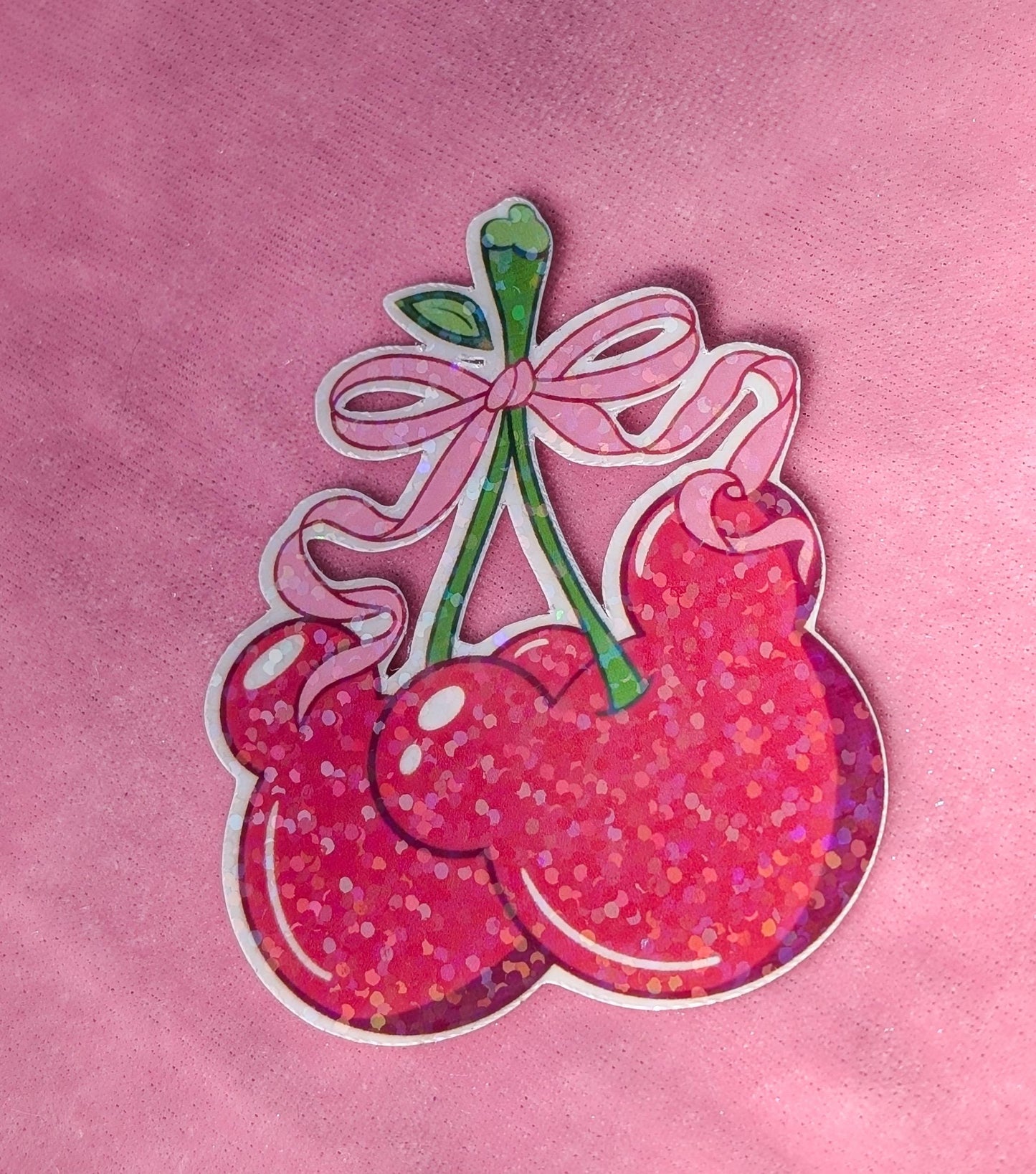 Mickey Shaped Sparkly Cherries Sticker